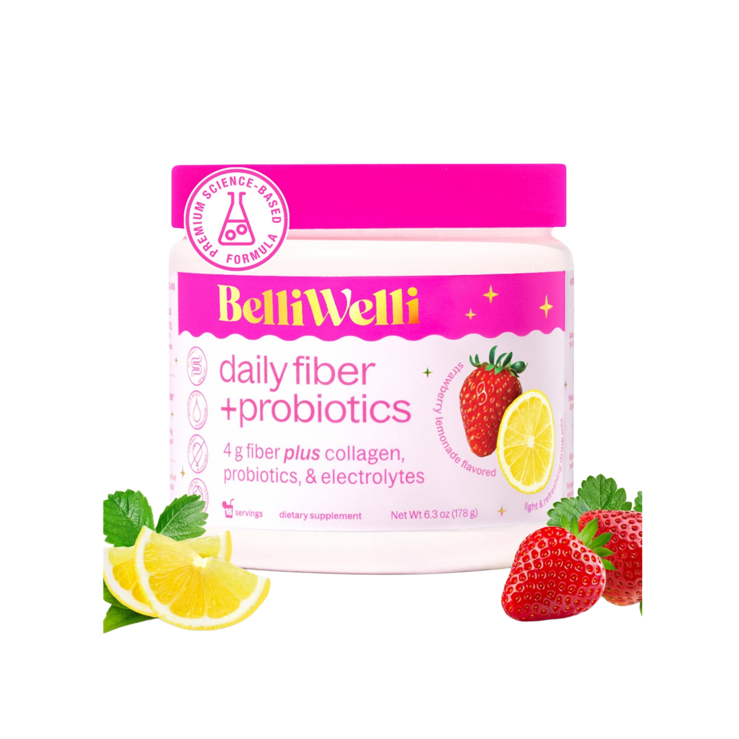 BelliWelli daily fiber + probiotics strawberry lemonade